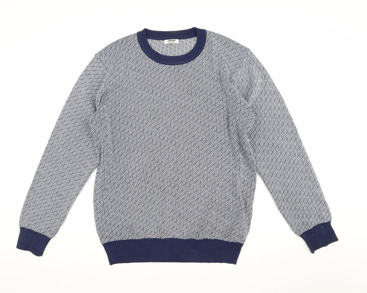 Coofandy Men's Blue Geometric Pullover Jumper L