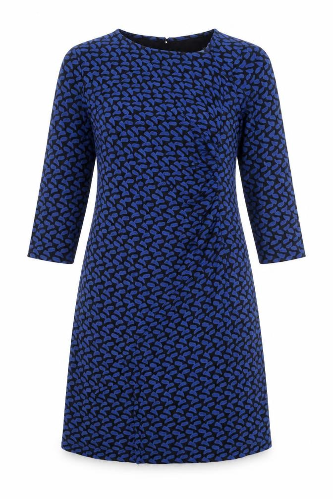 Adini Women's Blue Geometric M Dress, 3/4 Sleeve