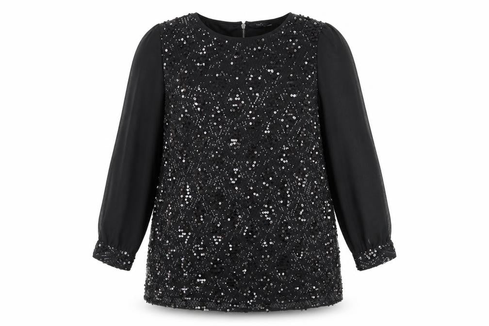 M&Co Women's Black Sequin Top, Size 20, Party