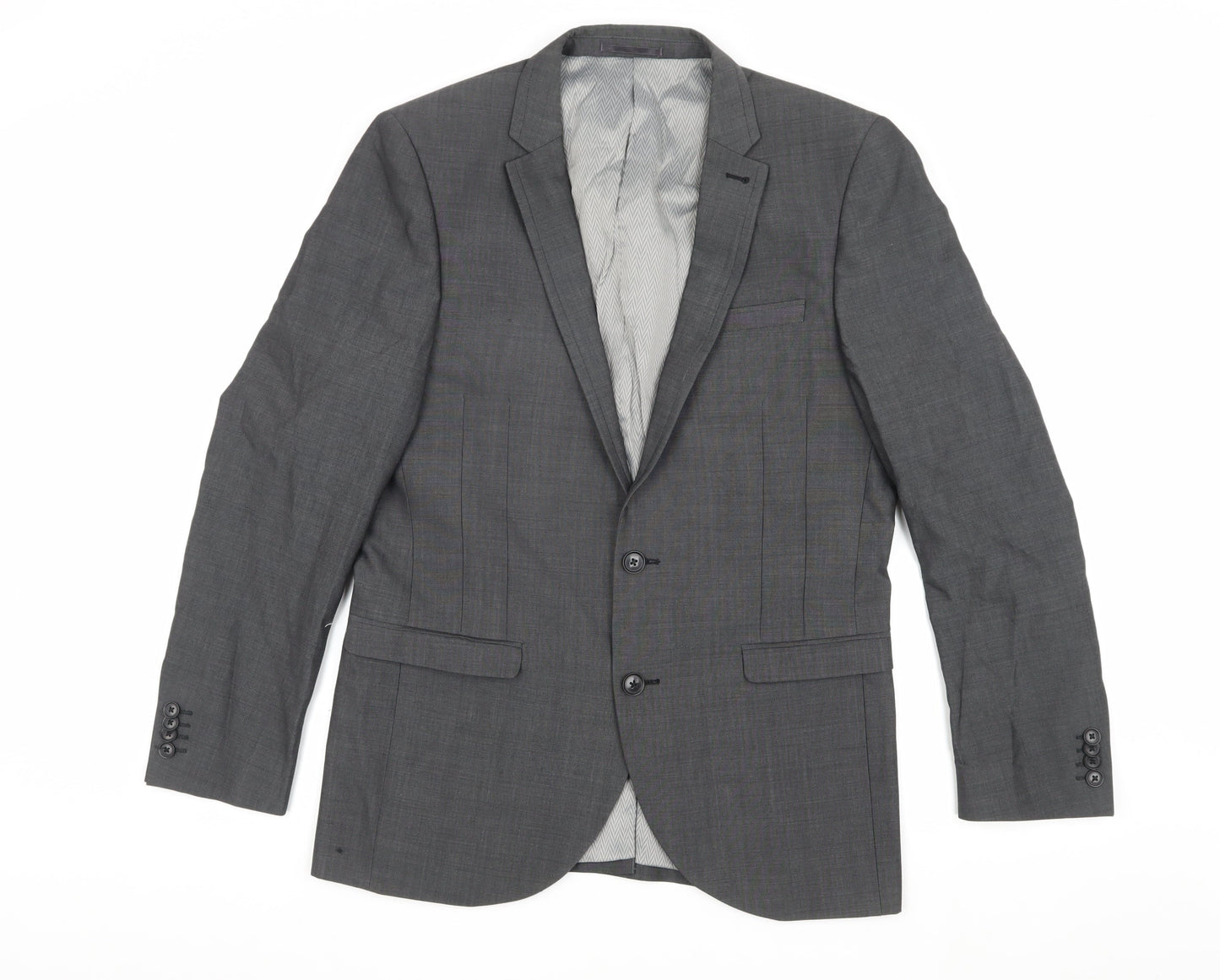 Next Men's Grey Two-Button Blazer 40R