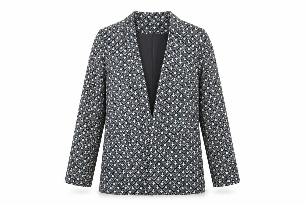 Warehouse Women's Blue Geometric Suit Jacket Size 10