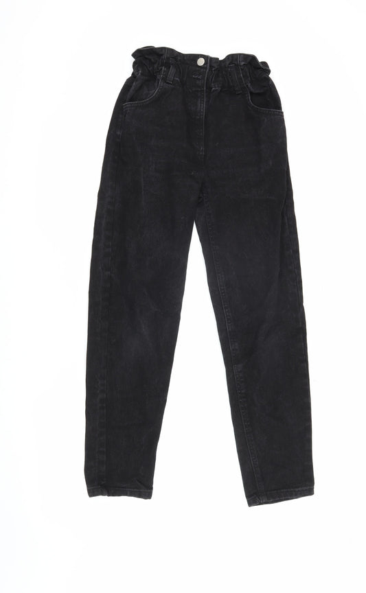 Kylie Girls Black Paperbag Jeans - 11 Years, Regular Fit