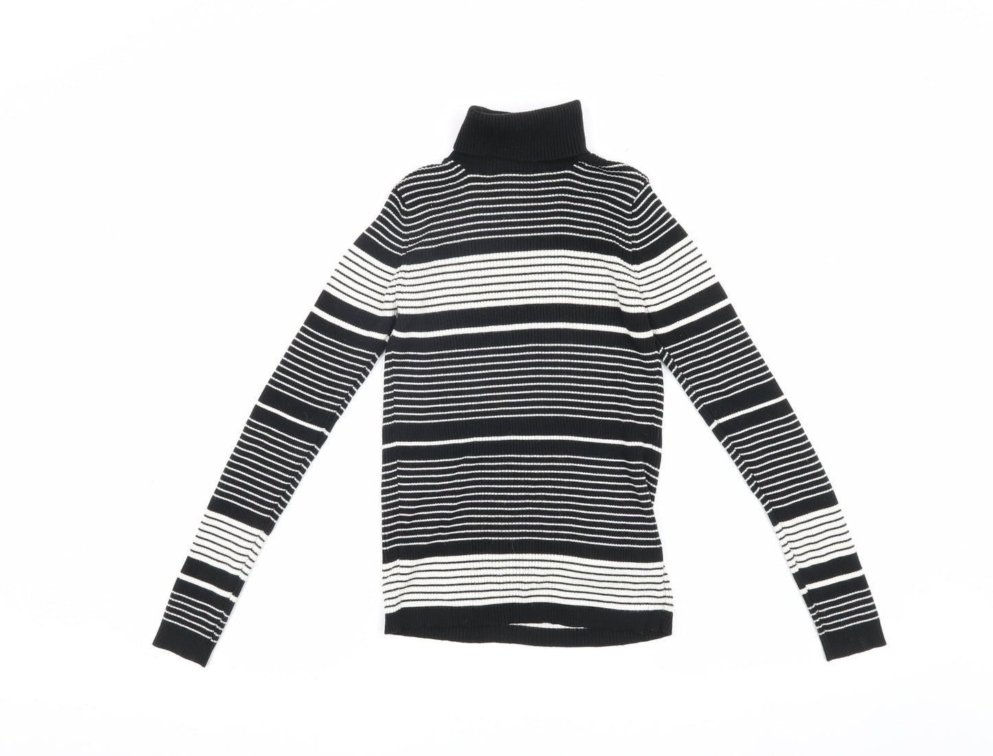 Topshop Women's Black & White Jersey Roll Neck Top