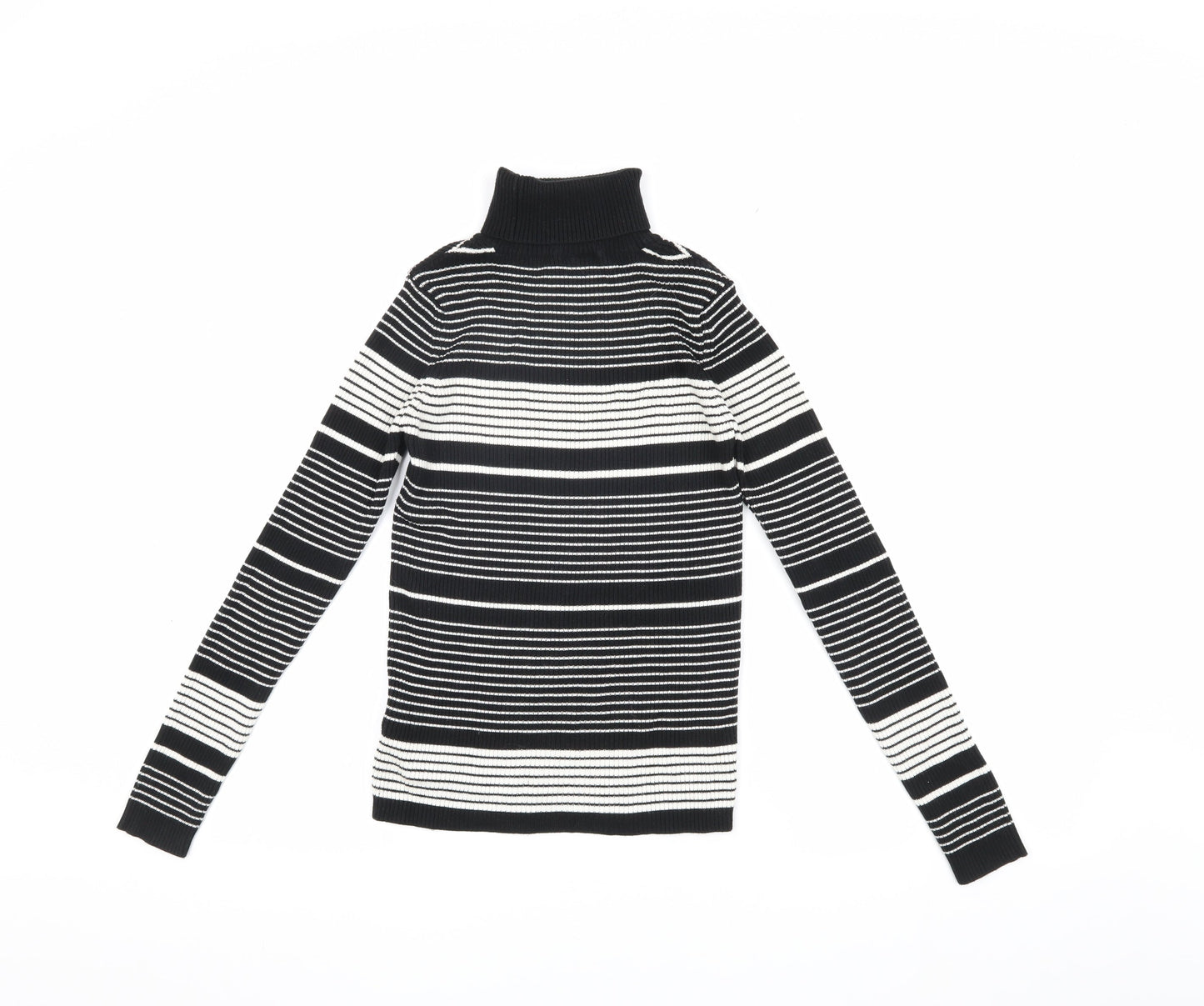 Topshop Women's Black & White Jersey Roll Neck Top