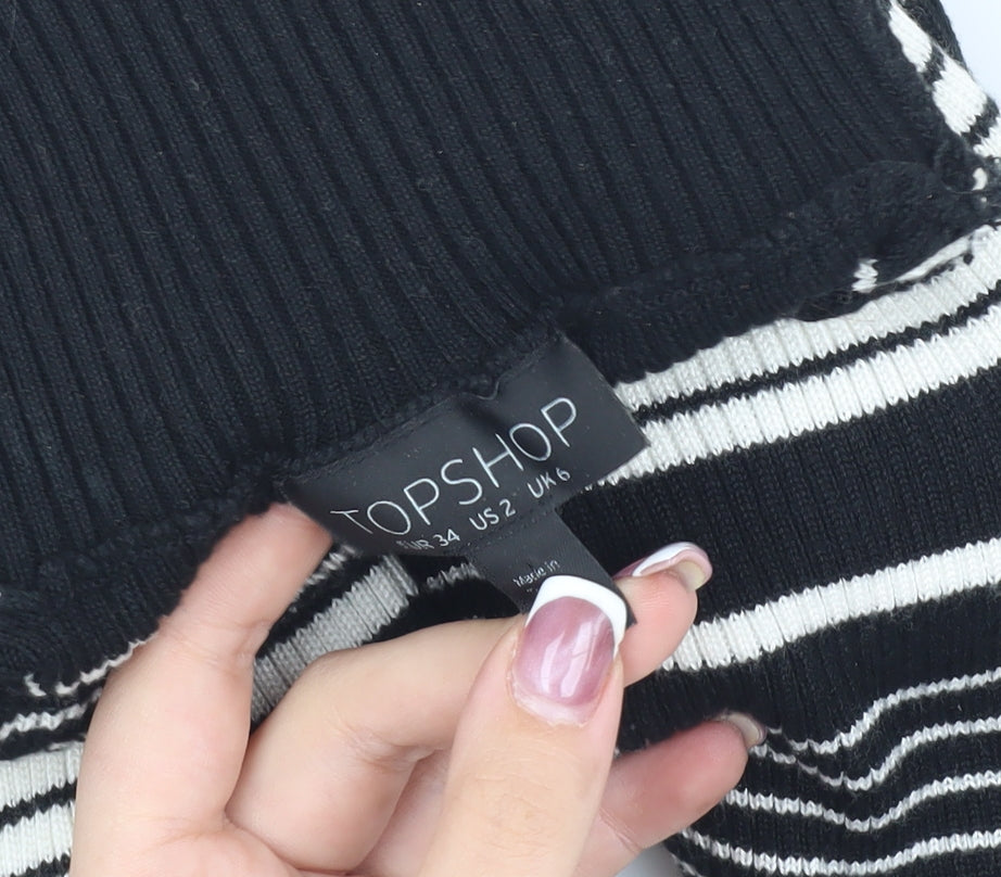 Topshop Women's Black & White Jersey Roll Neck Top
