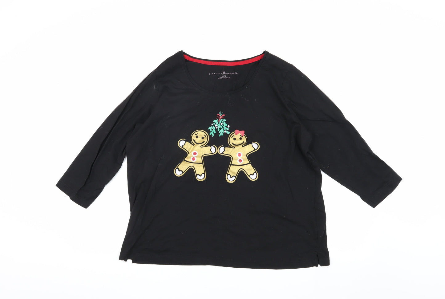 Pretty Secrets Women's Black Christmas T-Shirt, Size 16