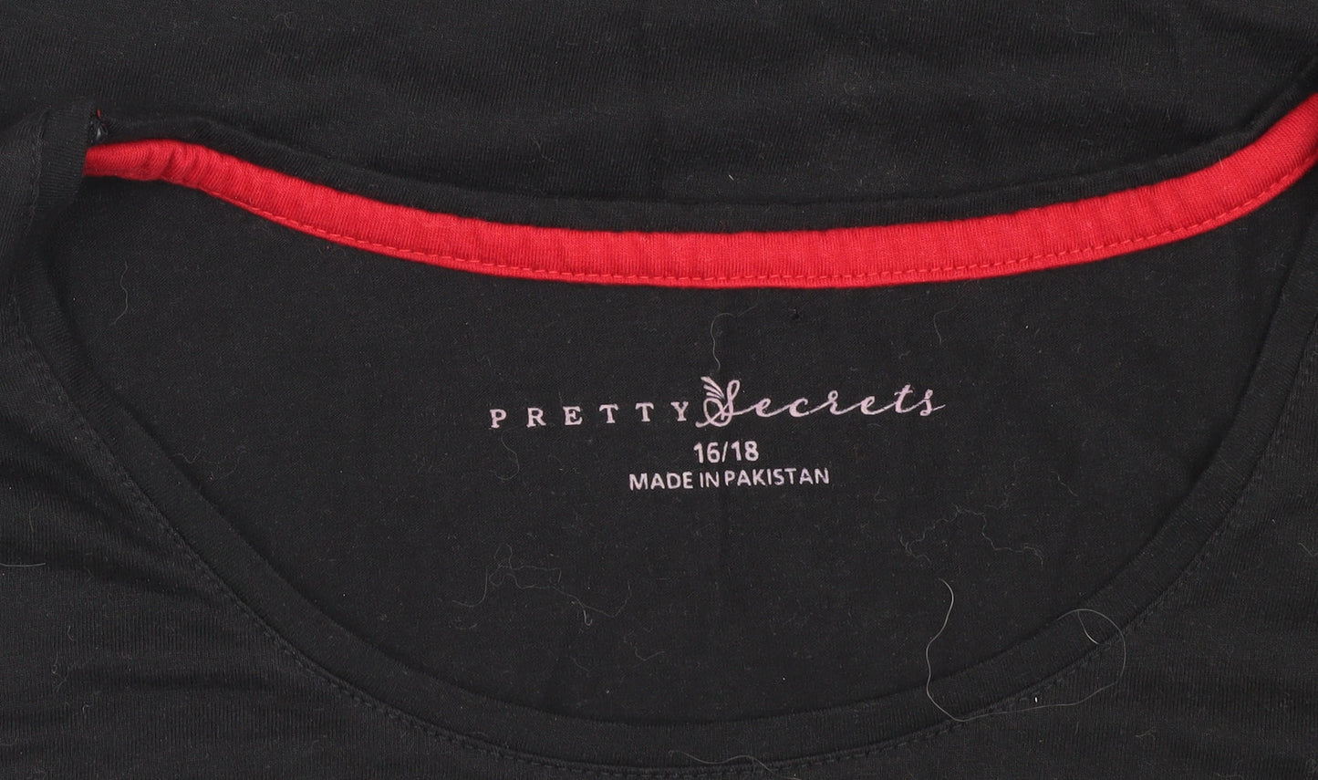 Pretty Secrets Women's Black Christmas T-Shirt, Size 16