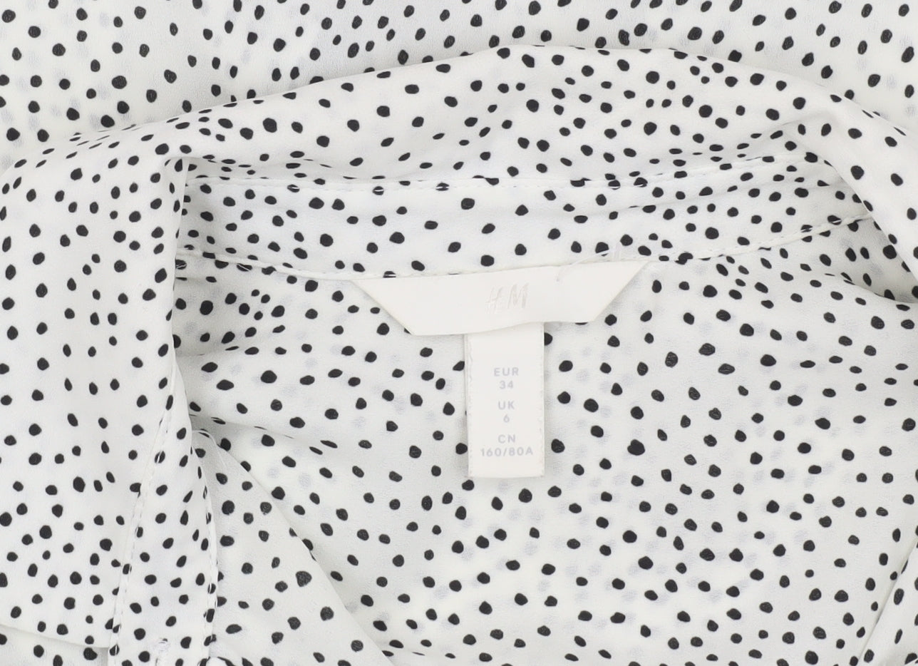H&M Women's White Polka Dot Blouse UK 6