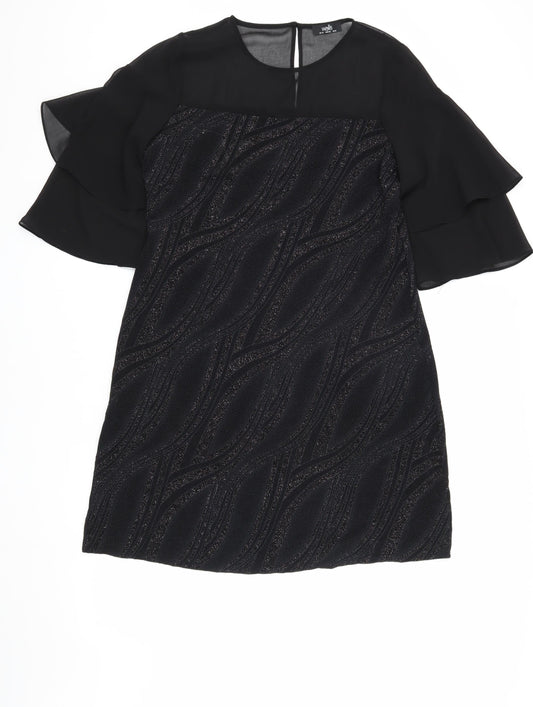Wallis Women's Black Flutter Sleeve Sheath Dress Size 14