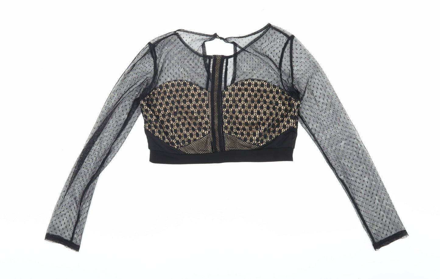 I-X London Women's Black Cropped Lace Blouse, Size 12