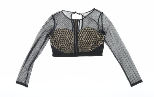 I-X London Women's Black Cropped Lace Blouse, Size 12