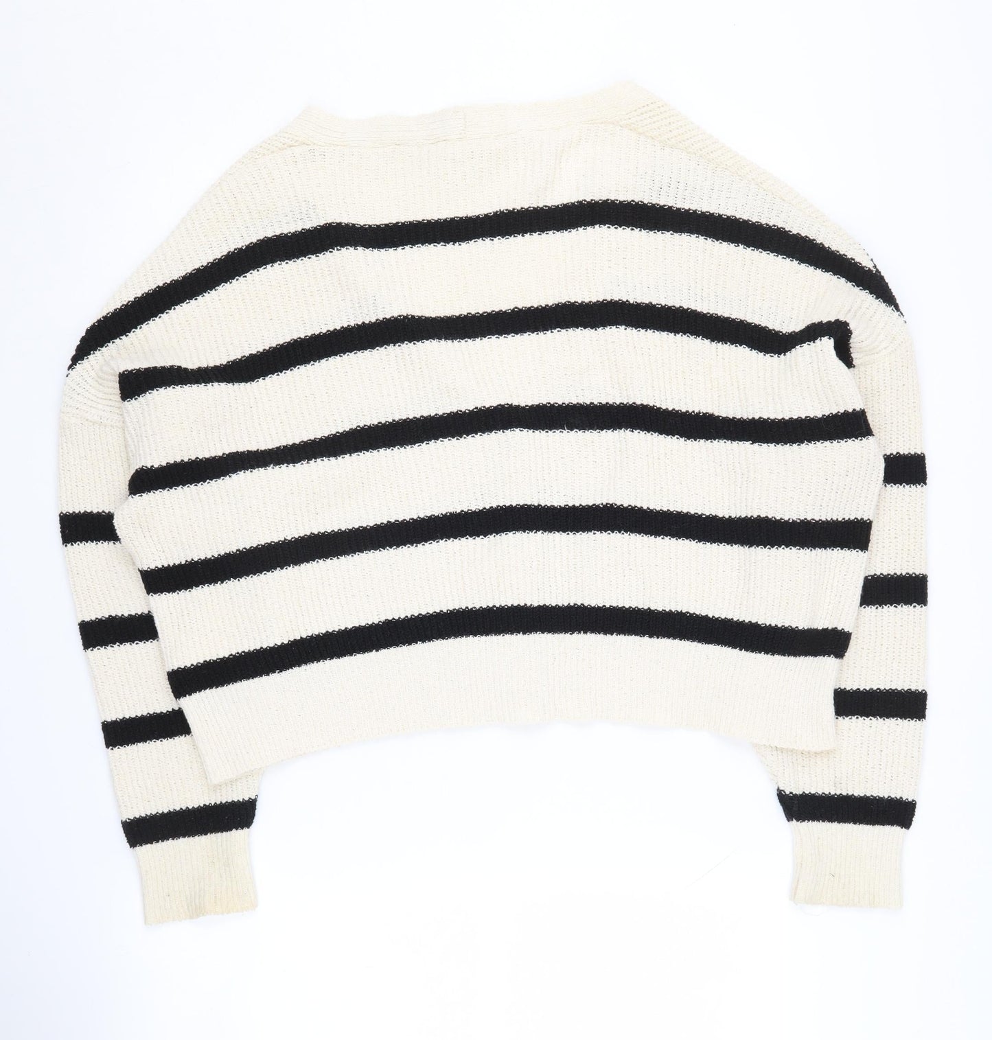 Pull&Bear Women's Ivory S V-Neck Striped Cardigan