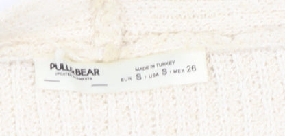 Pull&Bear Women's Ivory S V-Neck Striped Cardigan