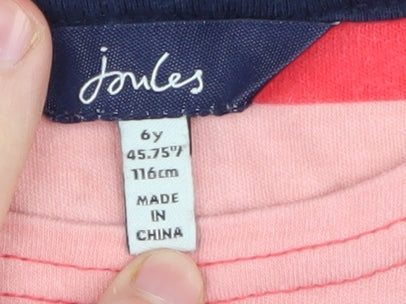 Joules Girls Striped Cotton Dress Pink Red Long Sleeve Size 6Y