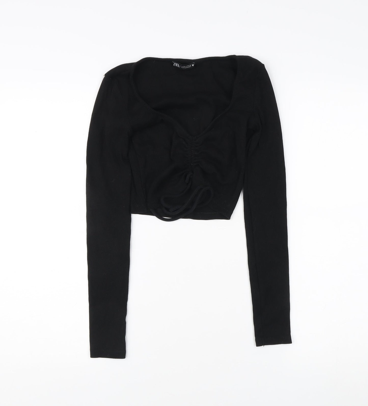 Zara Women's Black Cropped Blouse, Size S, Long Sleeve