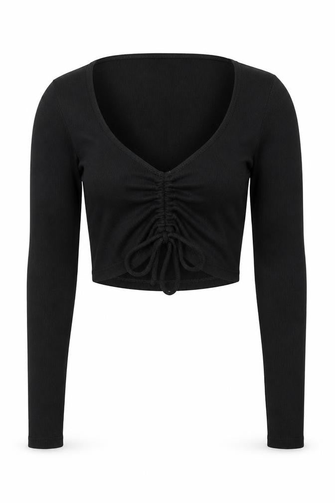 Zara Women's Black Cropped Blouse, Size S, Long Sleeve