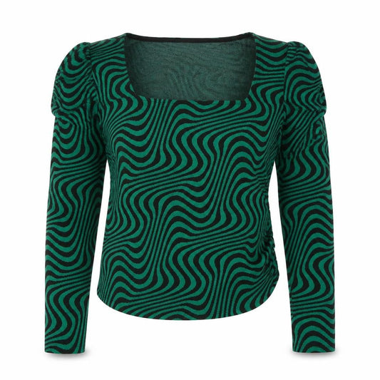 Zara Women’s Green Geometric Blouse, Size S, Puff Sleeve