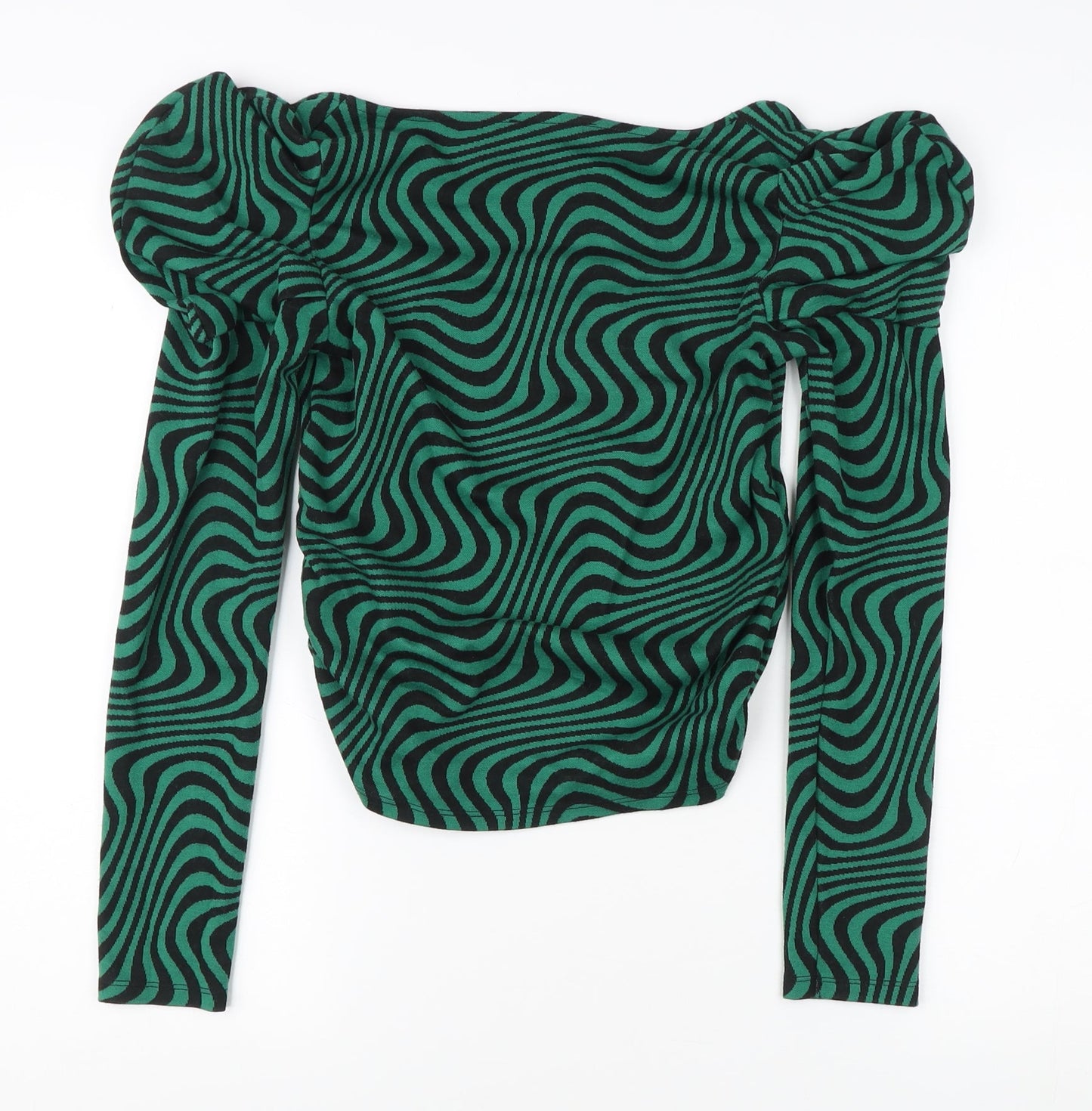 Zara Women’s Green Geometric Blouse, Size S, Puff Sleeve