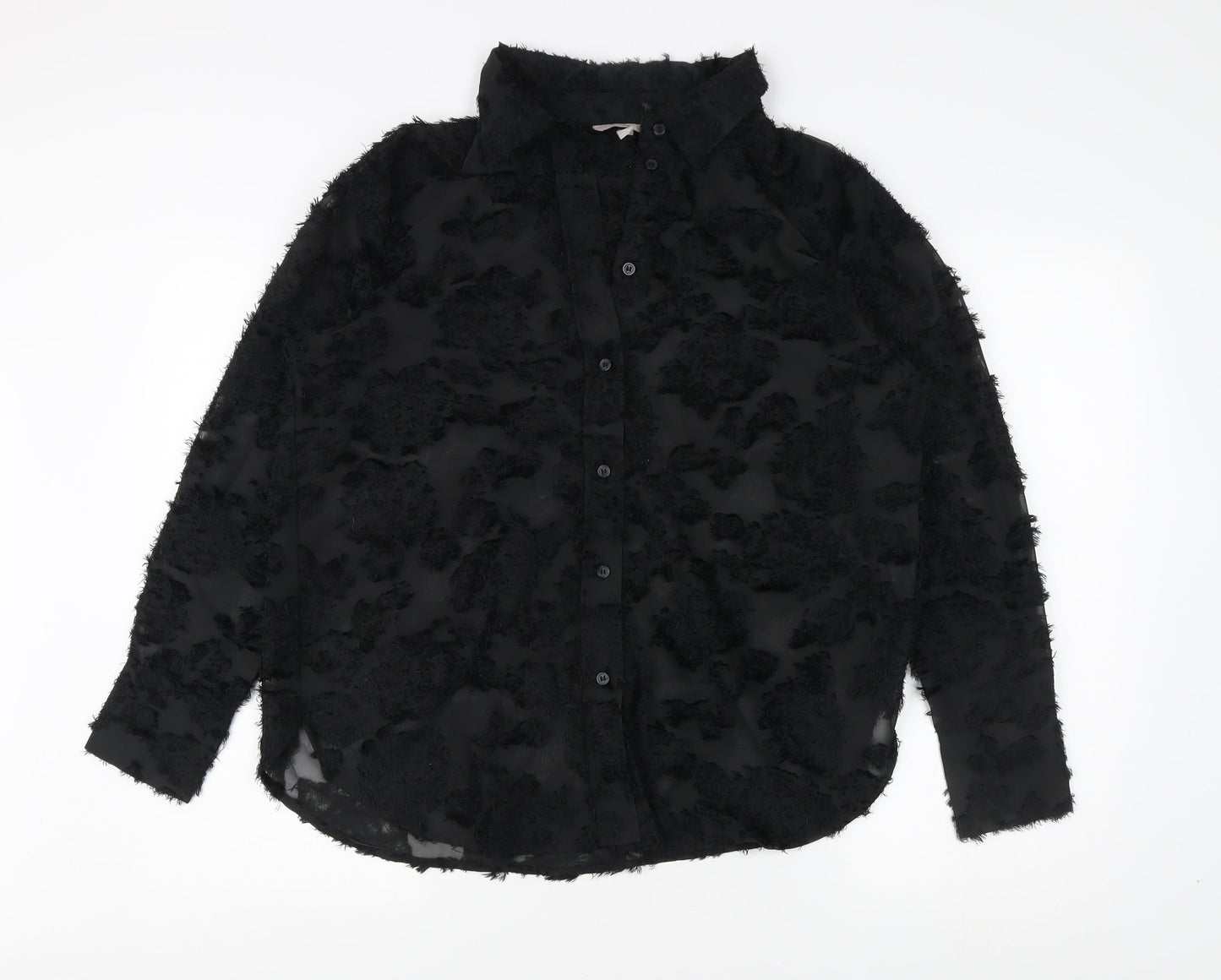 H&M Women's Black Collared Long Sleeve Blouse, Size 12