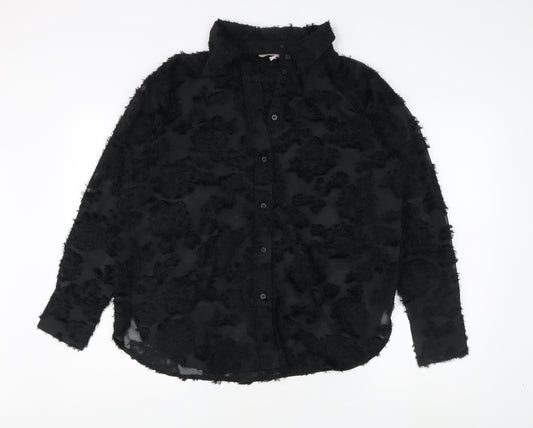H&M Women's Black Collared Long Sleeve Blouse, Size 12
