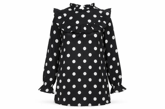 New Look Women's Black Polka Dot Long Sleeve Dress