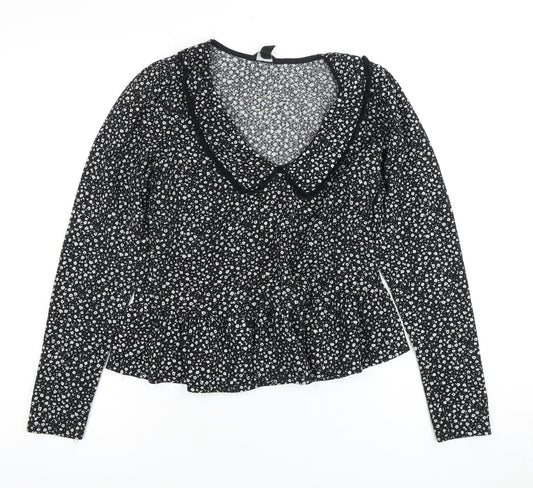 New Look Women's Black Floral Collared Blouse Size 10