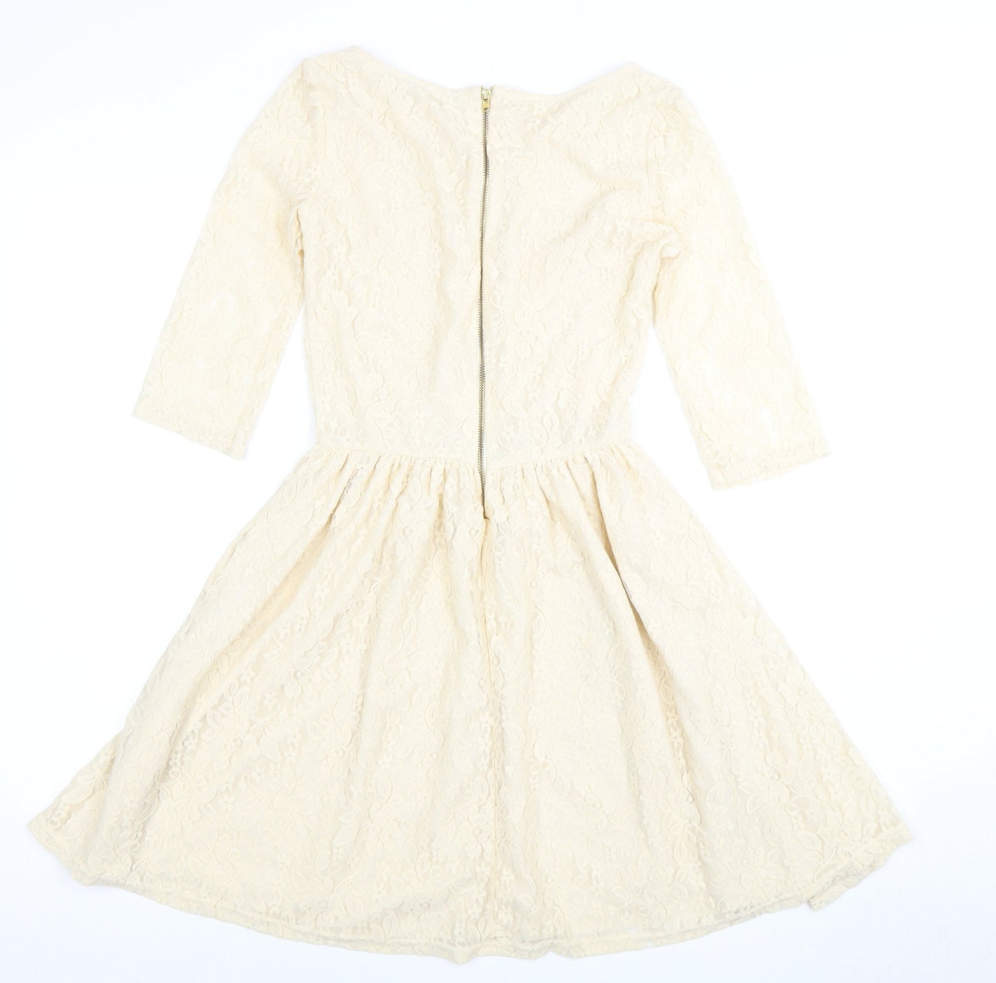 River Island Beige Fit & Flare Dress Women Size 8