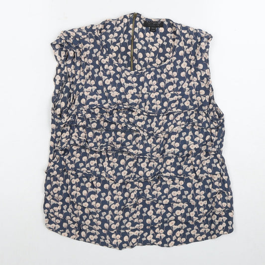 Topshop Women’s Blue Floral Ruffle Blouse Size 12