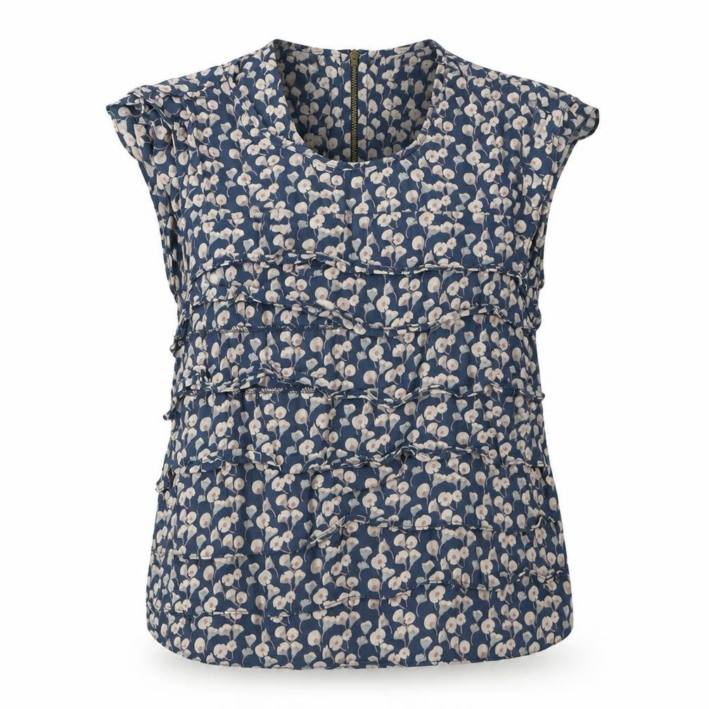 Topshop Women’s Blue Floral Ruffle Blouse Size 12