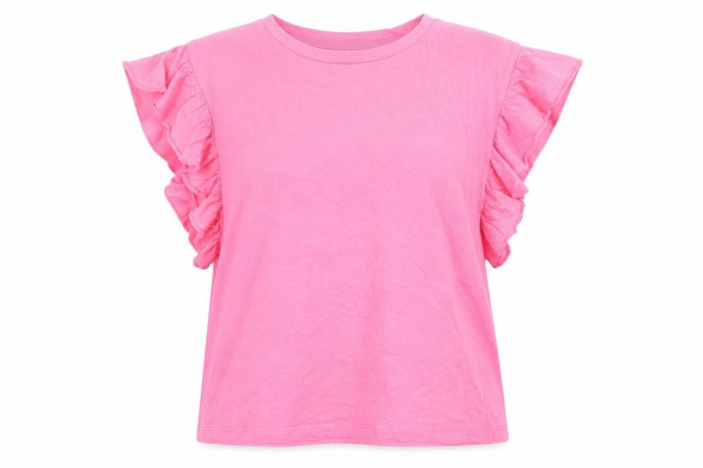 Zara Women's Pink Ruffle Sleeve T-Shirt - M, Cotton