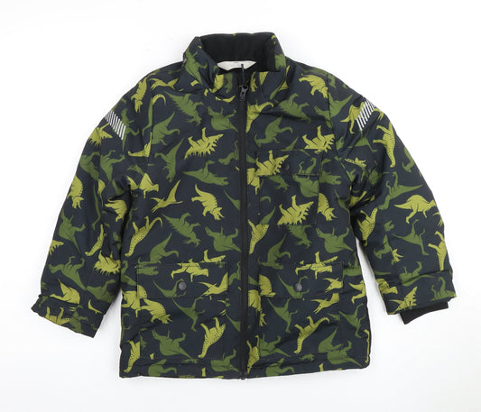H&M Boys Green Dinosaur Parka, Winter Jacket, 7-8 Years