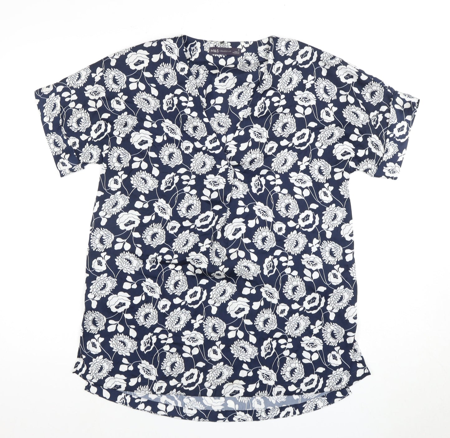 Marks and Spencer Women's Blue Floral Blouse Size 10