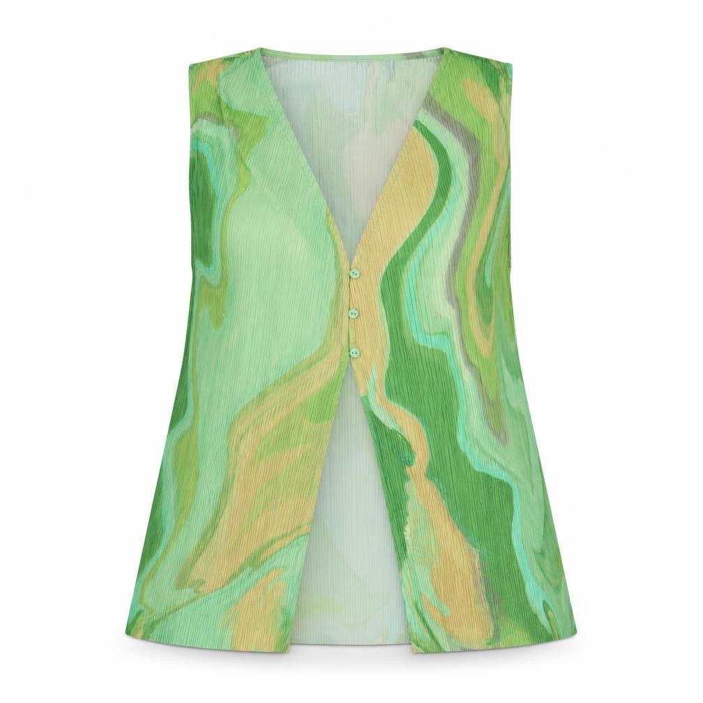 Pull & Bear Women's Green V-Neck Sleeveless Blouse