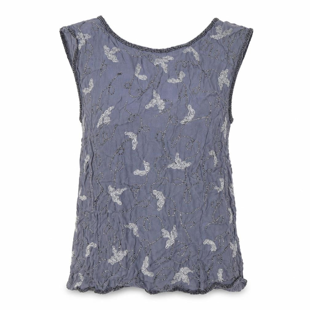 KALIKO Women's Blue Beaded Sleeveless Blouse Size 14