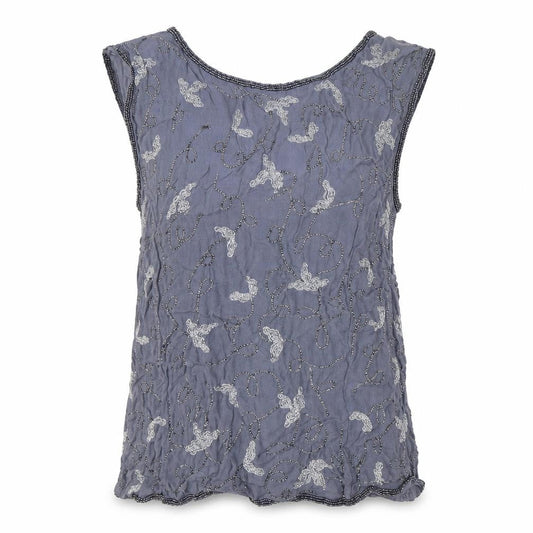 KALIKO Women's Blue Beaded Sleeveless Blouse Size 14