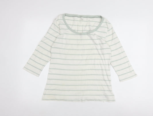 Gap Women's White Striped Top L 3/4 Sleeve Scoop Neck