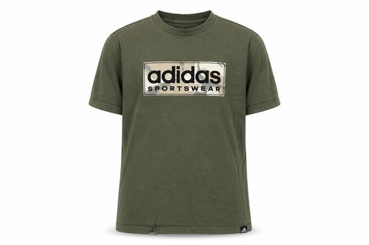 Adidas Boys Green T-Shirt, Size 13-14, Graphic Logo, Casual