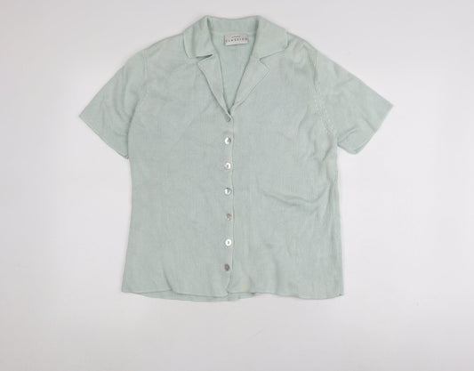 Modern Classics Women's Green Short Sleeve Collared Button Front Knit Top