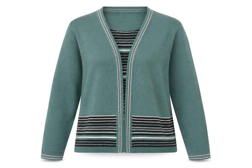 Honor Millburn Women's Green Cardigan M Striped
