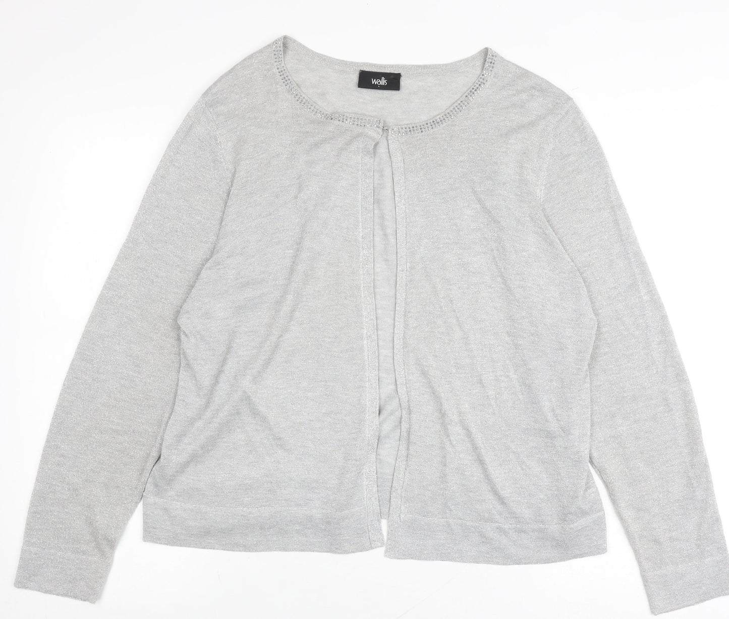 Wallis Women's Grey Cardigan Size L Crew Neck