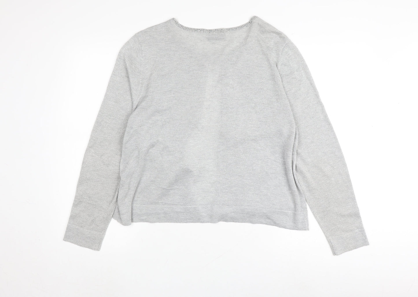 Wallis Women's Grey Cardigan Size L Crew Neck