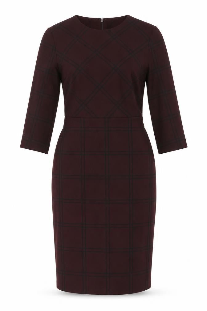 Warehouse Women's Brown Midi Plaid Sheath Dress Size 8