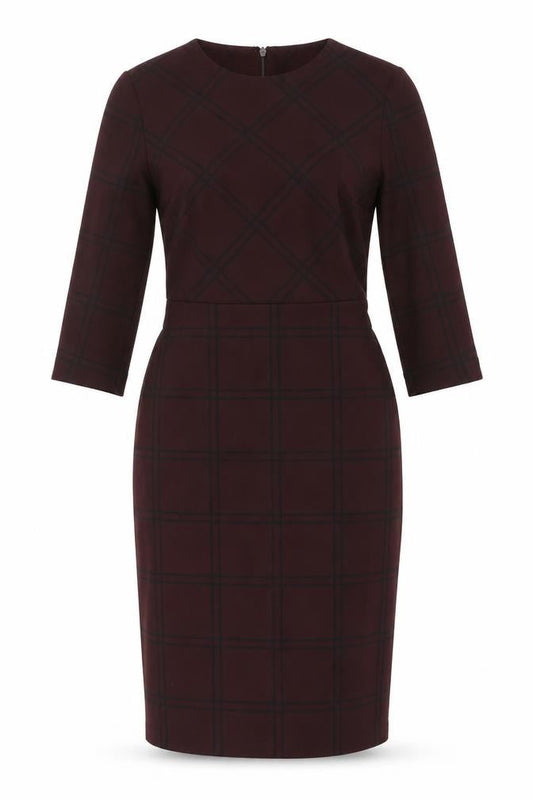Warehouse Women's Brown Midi Plaid Sheath Dress Size 8