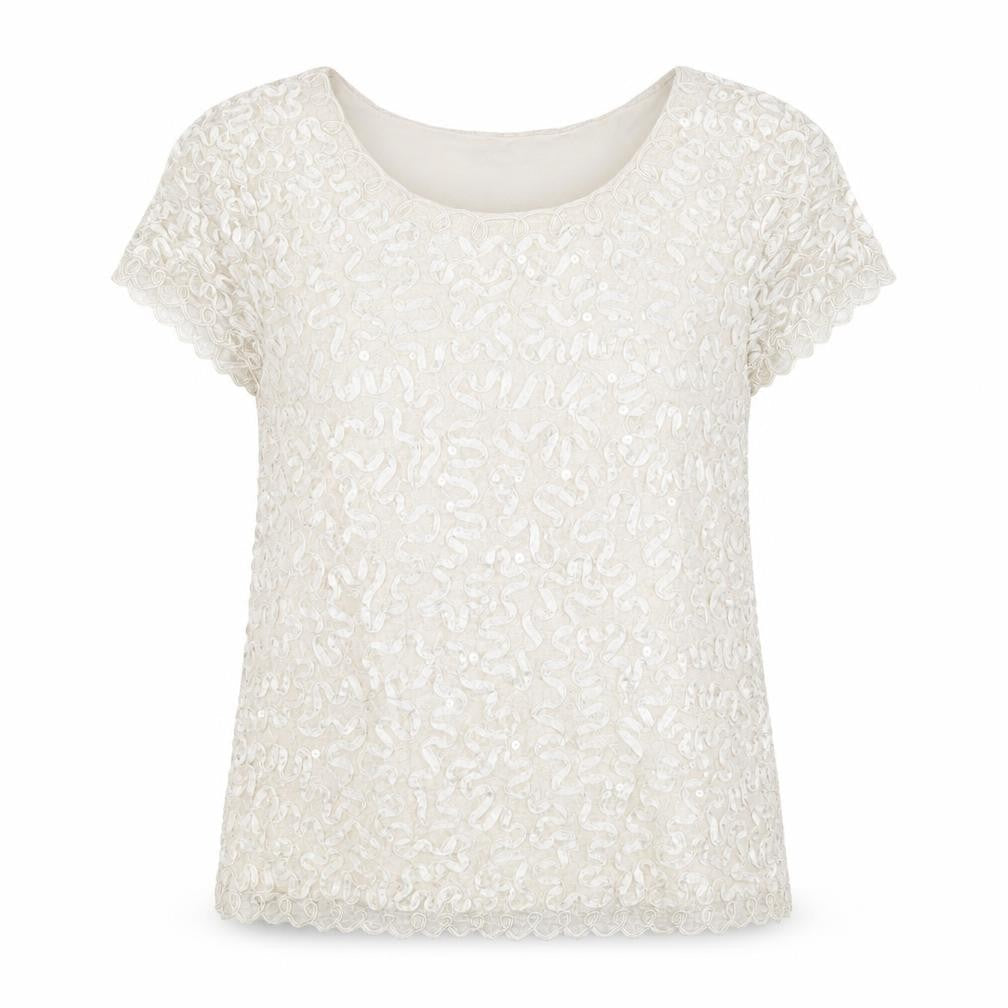 Roman Women's White Crochet Sequin T-Shirt Size 14