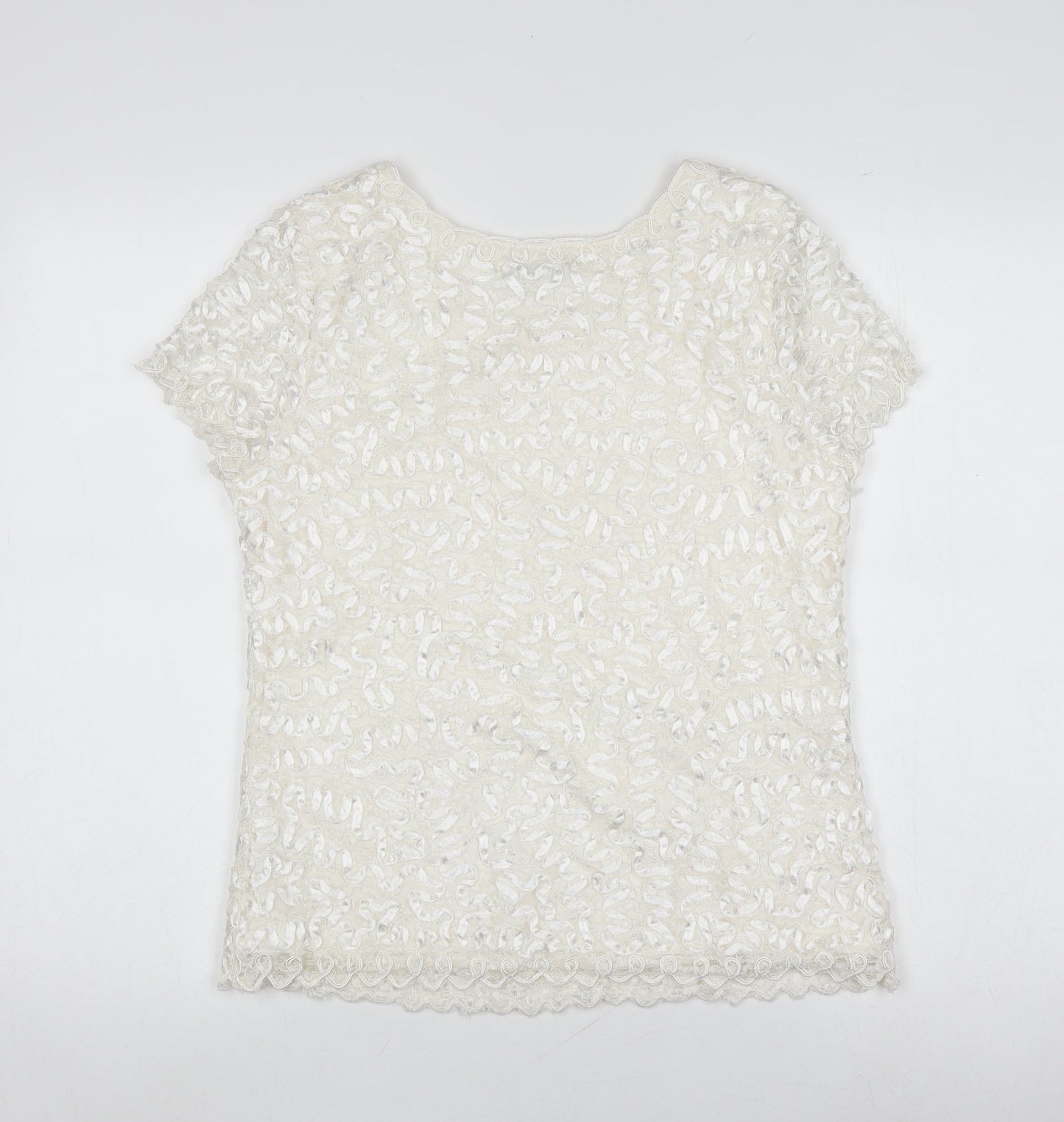 Roman Women's White Crochet Sequin T-Shirt Size 14