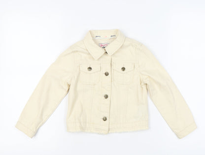 Additional front view of Mantary girls’ beige denim jacket, size 7, cotton