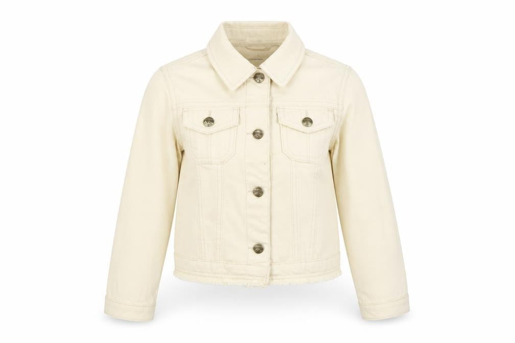 Mantary Girls Beige Denim Jacket, Size 7, Cotton