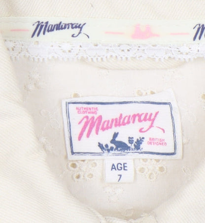 Close-up detail of Mantary girls’ beige denim jacket, size 7, cotton