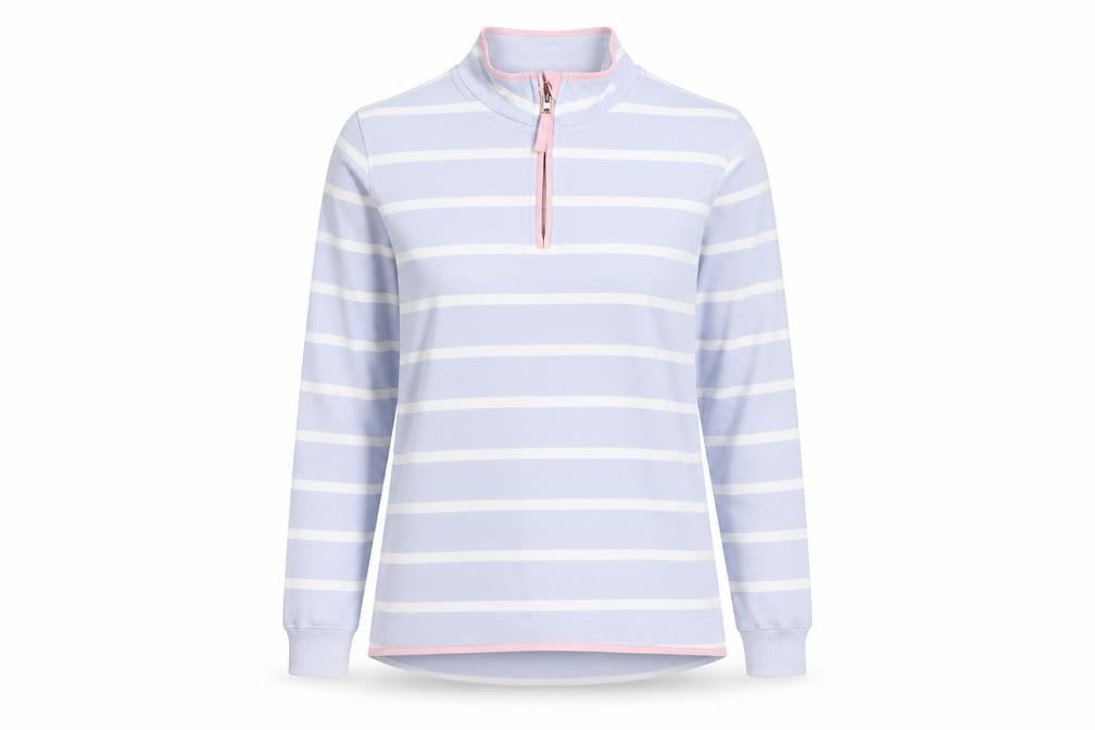 WoolOvers Women's Blue Striped Henley Sweatshirt S