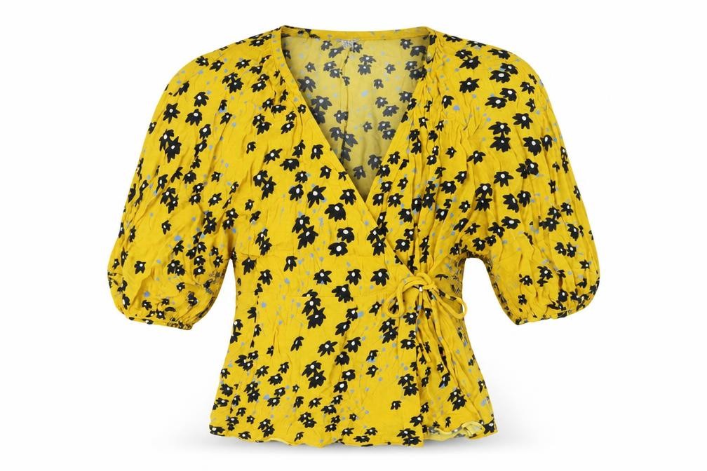 Jigsaw Women's Yellow Wrap Blouse, Size 6, Viscose, Floral